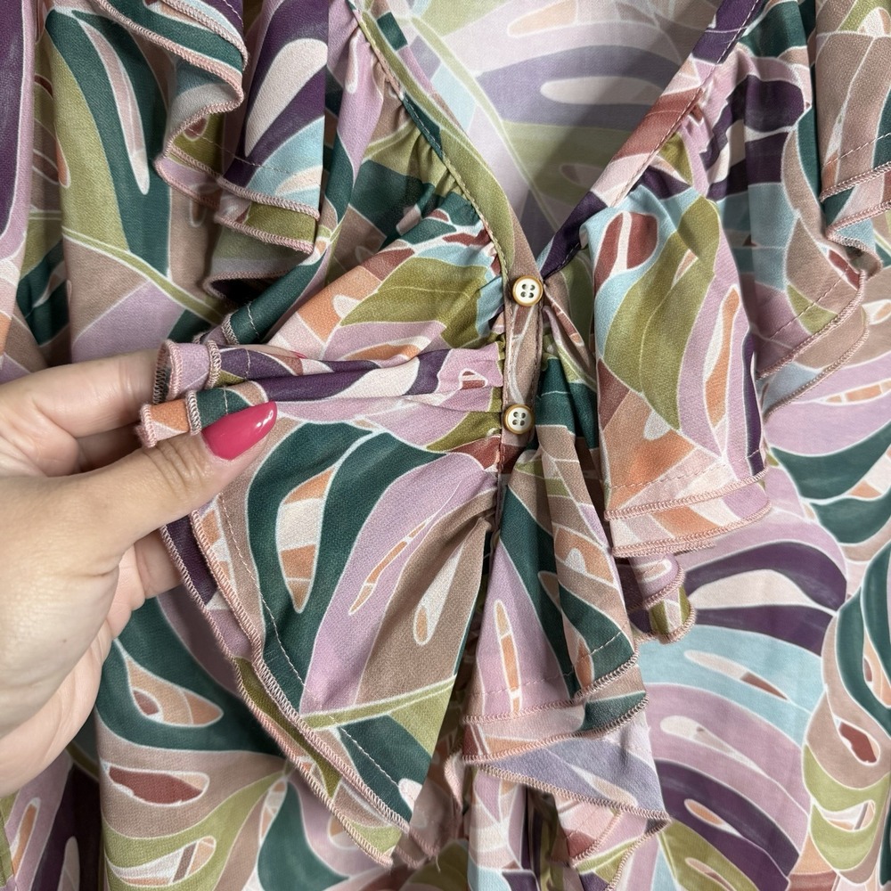 Democracy Pink Multi-Color Ruffle V-Neck Blouse - Picture 7 of 8